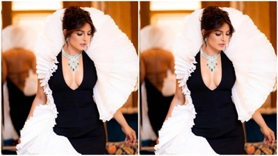 Assisted by makeup artist Morgane Martini, Priyanka decked up in nude eyeshadow, black eyeliner, mascara-laden eyelashes, drawn eyebrows, contoured cheeks and a shade of nude lipstick. (Instagram/@priyankachopra)