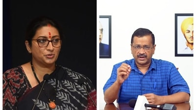 Union minister Smriti Irani and Delhi CM Arvind Kejriwal. Union minister Smriti Irani and Delhi CM Arvind Kejriwal.