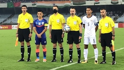 The incident took place as both the teams lined up for the national anthem. (Indian Football Team) The incident took place as both the teams lined up for the national anthem. (Indian Football Team)