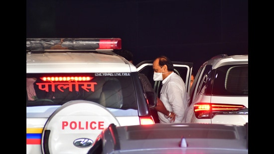 Deputy CM Ajit Pawar arrives at Trident Hotel for the MVA meeting to be headed by CM Uddhav Thackeray and NCP Chief Sharad Pawar before the Rajya Sabha polls, in Mumbai, India, on Tuesday, June 07, 2022 (Bhushan Koyande/HT Photo)