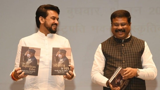 Union ministers Anurag Thakur and Dharmendra Pradhan.