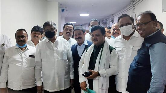 Bharatiya Janata Party candidates Pravin Darekar, Prasad Lad, Ram Shinde, and Shrikant Bharatiya arrive at Vidhan Bhavan to file their nominations for the state legislative council polls, on Wednesday. ANI Photo Bharatiya Janata Party candidates Pravin Darekar, Prasad Lad, Ram Shinde, and Shrikant Bharatiya arrive at Vidhan Bhavan to file their nominations for the state legislative council polls, on Wednesday. ANI Photo