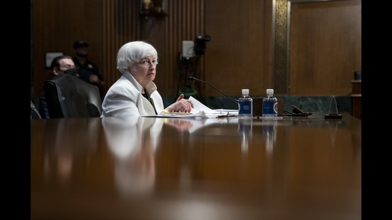 Janet Yellen, US Treasury secretary, listens during a Senate Finance Committee hearing in Washington, DC, June 7, 2022 (Bloomberg)