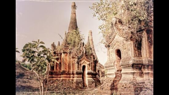 Vintage photograph of the ruins of a temple in Myanmar. (Shutterstock)