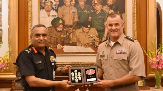 General Charles A Flynn calls on Indian Army chief General Manoj Pande.