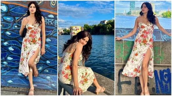 Janhvi Kapoor chills in a pretty thigh-high floral printed dress.(Instagram)