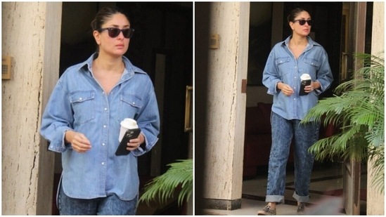 Meanwhile, Kareena chose denim on denim fit for the outing. The star has often championed this combination in various renditions, and this one is for the days when you are feeling too lazy but want to make a statement.(HT Photo/Varinder Chawla)