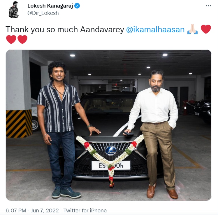 Kamal Haasan gifted director Lokesh Kanagaraj a new car&nbsp;to celebrate the film’s success.