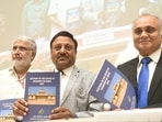 Chief election commission Rajiv Kumar (centre) during a press conference on President election at Vigyan Bhawan in New Delhi on Thursday. (Arvind Yadav/HT Photo) Chief election commission Rajiv Kumar (centre) during a press conference on President election at Vigyan Bhawan in New Delhi on Thursday. (Arvind Yadav/HT Photo)