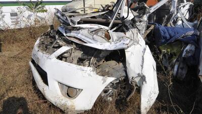 A car that met with an accident on the Yamuna Expressway in Greater Noida, Uttar Pradesh in November 2020, killing four people on the spot. (HT File Photo)