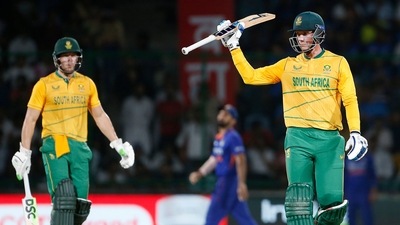 Rassie van der Dussen celebrates his half century during the 1st T20I between India and South Africa. (ANI) Rassie van der Dussen celebrates his half century during the 1st T20I between India and South Africa. (ANI)