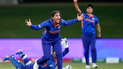 Sneh Rana celebrates after picking a wicket. (AP) Sneh Rana celebrates after picking a wicket. (AP)