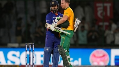 India's captain Rishabh Pant, left, reacts as he greets South Africa's David Miller to congratulate him on their win in the first Twenty20 cricket match (AP) India's captain Rishabh Pant, left, reacts as he greets South Africa's David Miller to congratulate him on their win in the first Twenty20 cricket match (AP)