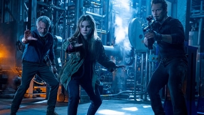 Chris Pratt, Sam Neill, and Isabella Sermon in a still from Jurassic World Dominion. Chris Pratt, Sam Neill, and Isabella Sermon in a still from Jurassic World Dominion.