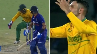 Shreyas Iyer against Keshav Maharaj in first T20I against South Africa (Twitter)