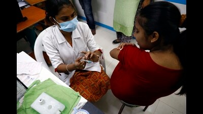Vaccination drive at Pote hospital on Thursday. (Rahul Raut/HT PHOTO) Vaccination drive at Pote hospital on Thursday. (Rahul Raut/HT PHOTO)
