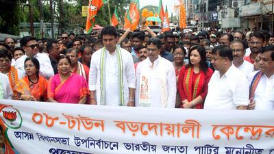 The opposition parties have targeted the Tripura government led chief minister Manik Saha and his predecessor Biplab Kumar Deb ahead of the assembly bypolls on June 23 (ANI) The opposition parties have targeted the Tripura government led chief minister Manik Saha and his predecessor Biplab Kumar Deb ahead of the assembly bypolls on June 23 (ANI)