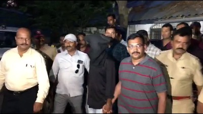 Lawrence Bishnoi gang member Siddhesh Hiraman Kamble alias Saurav Mahakal at Rural Police Headquarter, Pashan, on Thursday. (Rahul Raut/HT PHOTO)