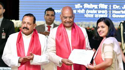 President Ram Nath Kovind, Jammu and Union minister Dr Jitendra Singh during the 5th annual convocation of the Indian Institute of Management (IIM), in Jammu on Thursday. (ANI) President Ram Nath Kovind, Jammu and Union minister Dr Jitendra Singh during the 5th annual convocation of the Indian Institute of Management (IIM), in Jammu on Thursday. (ANI)