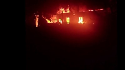 Visuals from the Mandawali police station where a fire broke out in the Malkhana. (ANI)