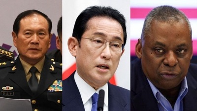 Chinese Minister of National Defense General Wei Fenghe, Japan PM Fumio Kishida, US Defence Secretary Lloyd Austin. Chinese Minister of National Defense General Wei Fenghe, Japan PM Fumio Kishida, US Defence Secretary Lloyd Austin.