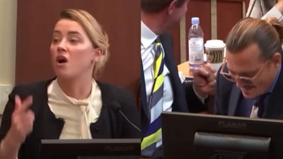 Johnny Depp's lawyers celebrate at Amber Heard's mention of Kate Moss. Johnny Depp's lawyers celebrate at Amber Heard's mention of Kate Moss.