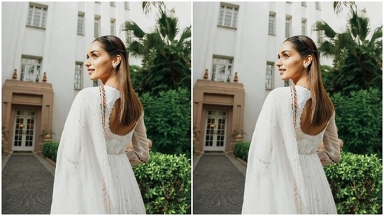 Manushi’s fashion diaries are treats for sore eyes. A few days back, the actor set major ethnic fashion goals in a white anarkali salwar suit.(Instagram/@manushi_chhillar)