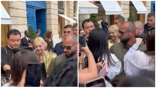 BLACKPINK's Lisa swarmed by fans for pictures.