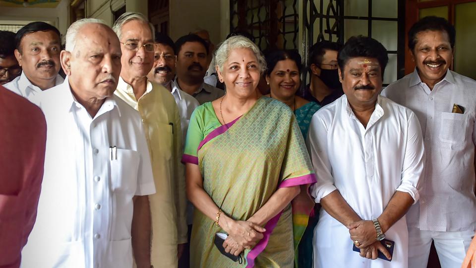File photo of BJP Rajya Sabha candidates Nirmala Sitharaman, Jaggesh and Lehar Singh Siroya with former Karnataka chief minister BS Yediyurappa.
