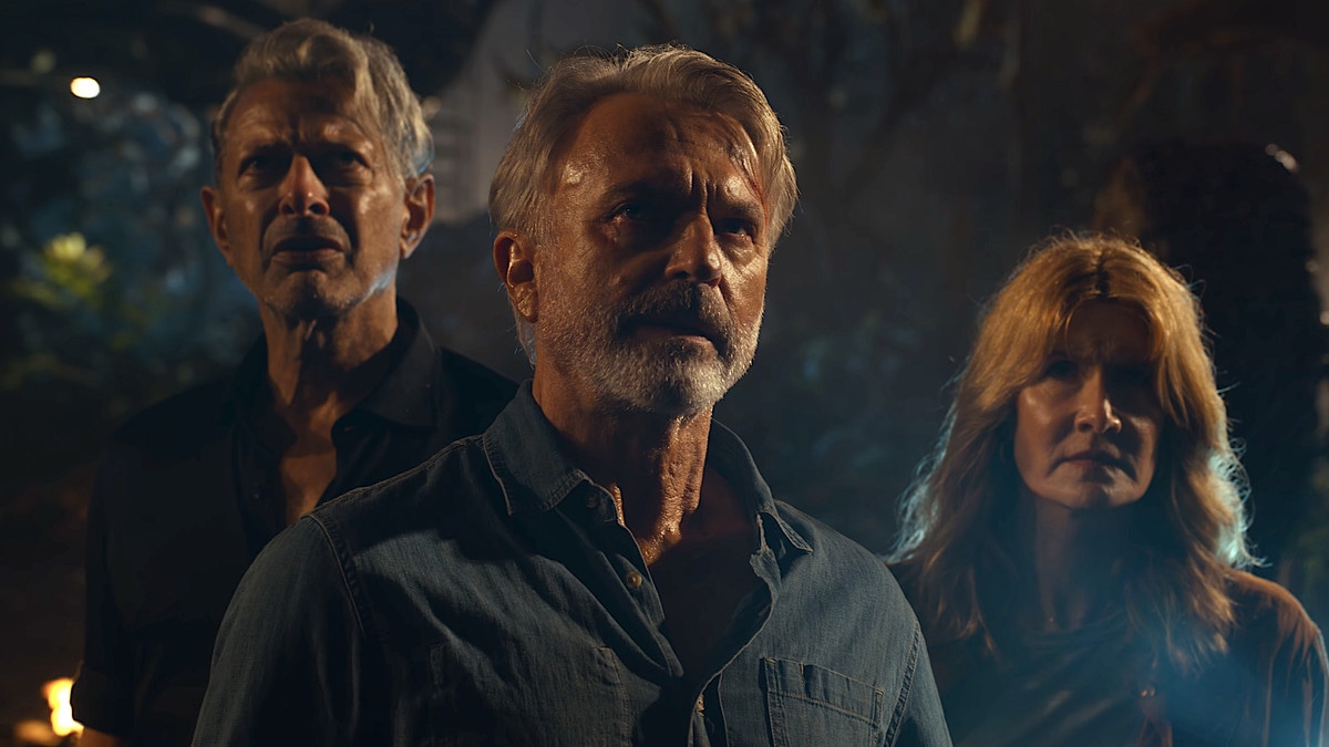 Jeff Goldblum, Sam Neill, and Laura Dern reunite in Jurassic World Dominion.