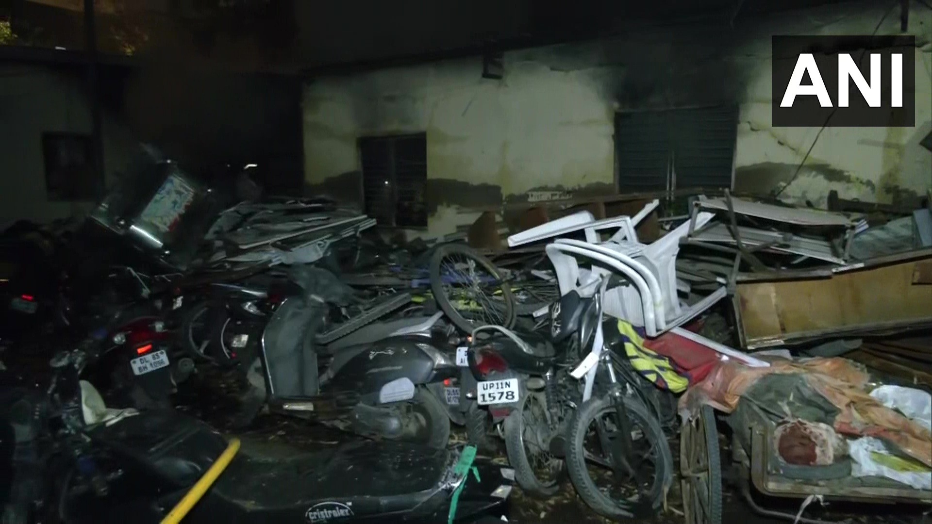 Visuals from the Mandawali police station where a fire broke out in the Malkhana. (ANI)