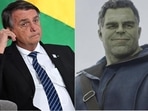 Brazil President Jair Bolsonaro and Hulk, played by Mark Ruffalo, in Avengers. Brazil President Jair Bolsonaro and Hulk, played by Mark Ruffalo, in Avengers.