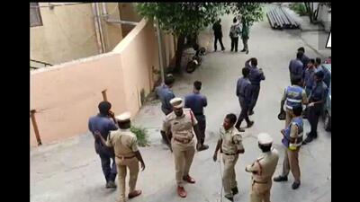 Police outside BJP state chief Bandi Sanjay’s residence. (ANI) Police outside BJP state chief Bandi Sanjay’s residence. (ANI)