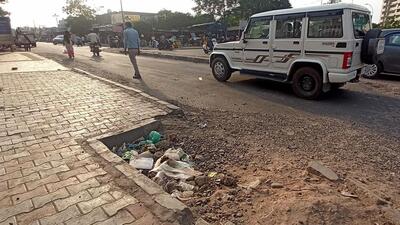 A blocked road gully in Sector 78 in Mohali. (Ravi Kumat/HT)