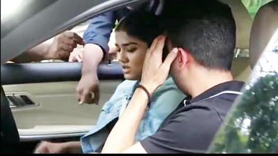 She got into an argument with the police personnel who stopped her claiming there was no violation and demanded to be let off. (Screengrab) She got into an argument with the police personnel who stopped her claiming there was no violation and demanded to be let off. (Screengrab)