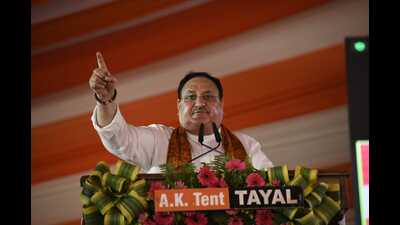BJP national president JP Nadda addressing Garib Kalyan public meeting in Gorakhpur on Friday (Amiruddin Guddu/HT photo)
