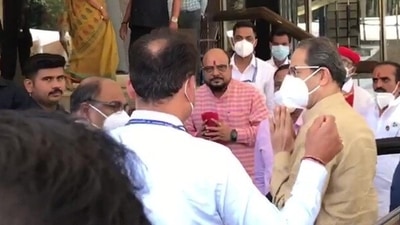 Maharashtra CM Uddhav Thackeray arrives at the Legislative Assembly as voting in Rajya Sabha election is underway. (ANI) Maharashtra CM Uddhav Thackeray arrives at the Legislative Assembly as voting in Rajya Sabha election is underway. (ANI)