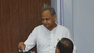 Rajasthan Chief Minister Ashok Gehlot casting his vote for the Rajya Sabha elections, in Jaipur. (ANI) Rajasthan Chief Minister Ashok Gehlot casting his vote for the Rajya Sabha elections, in Jaipur. (ANI)