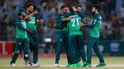 Pakistan's Mohammad Nawaz, center, celebrates with teammates after the dismissal of West Indies' Rovman Powell during the second one-day international cricket match between Pakistan and West Indies at the Multan Cricket Stadium, in Multan (AP) Pakistan's Mohammad Nawaz, center, celebrates with teammates after the dismissal of West Indies' Rovman Powell during the second one-day international cricket match between Pakistan and West Indies at the Multan Cricket Stadium, in Multan (AP)