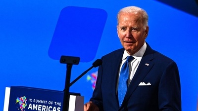 US President Joe Biden addresses a plenary session of the 9th Summit of the Americas in Los Angeles, California. (AFP) US President Joe Biden addresses a plenary session of the 9th Summit of the Americas in Los Angeles, California. (AFP)
