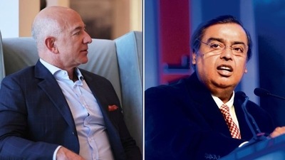 Amazon founder Jeff Bezos and Indian businessman Mukesh Ambani.