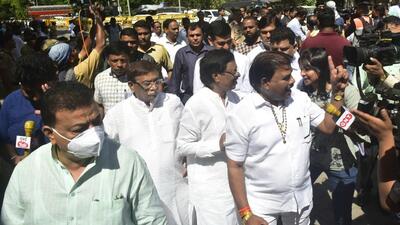 Mumbai, India - June 10, 2022: Shiv Sena MLAs reach Vidhan Bhavan for Rajya Sabha elections, in Mumbai, India, on Friday, June 10, 2022. (Photo by Anshuman Poyrekar/ Hindustan Times) (Anshuman Poyrekar/HT PHOTO) Mumbai, India - June 10, 2022: Shiv Sena MLAs reach Vidhan Bhavan for Rajya Sabha elections, in Mumbai, India, on Friday, June 10, 2022. (Photo by Anshuman Poyrekar/ Hindustan Times) (Anshuman Poyrekar/HT PHOTO)