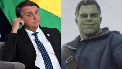 Brazil President Jair Bolsonaro and Hulk, played by Mark Ruffalo, in Avengers. Brazil President Jair Bolsonaro and Hulk, played by Mark Ruffalo, in Avengers.