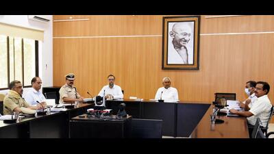 Bihar chief minister Nitish Kumar during review meeting in Patna on Friday. (Santosh Kumar/HT Photo)