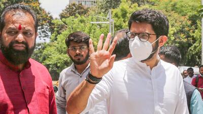 Rajya Sabha elections: Maharashtra minister Aaditya Thackeray during Rajya Sabha elections outside Vidhan Bhavan in Mumbai on Friday. (PTI) Rajya Sabha elections: Maharashtra minister Aaditya Thackeray during Rajya Sabha elections outside Vidhan Bhavan in Mumbai on Friday. (PTI)