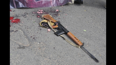 The INSAS rifle belonging to a policeman, who allegedly fired several rounds near the Bangladesh Deputy High Commission in Kolkata on Friday. (PTI) The INSAS rifle belonging to a policeman, who allegedly fired several rounds near the Bangladesh Deputy High Commission in Kolkata on Friday. (PTI)