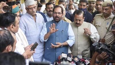 A BJP delegation comprising Union ministers Mukhtar Abbas Naqvi, Gajendra Singh Shekhawat, Jitendra Singh and Arjun Ram Meghwal met the EC on Friday. (PTI) A BJP delegation comprising Union ministers Mukhtar Abbas Naqvi, Gajendra Singh Shekhawat, Jitendra Singh and Arjun Ram Meghwal met the EC on Friday. (PTI)