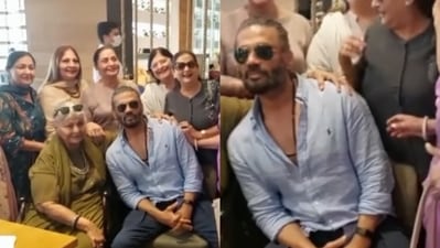 Suniel Shetty with his elderly fans at an eatery. Suniel Shetty with his elderly fans at an eatery. 