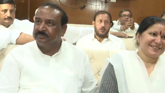 Haryana Congress MLAs arrive at Vidhan Sabha to cast their votes.