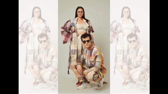 Both ensembles are made from cartex, a textile made out of leftover carpet yarn (Shivamm Pathak)